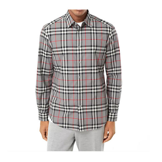 BURBERRY 巴宝莉 男士格纹棉府绸长袖衬衫 格子 8028886 A4706 商品图1