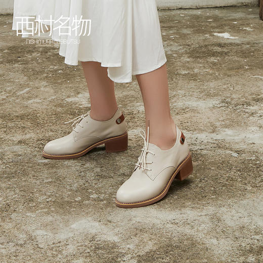 西村名物2020秋冬新品小皮鞋牛皮革深口中跟休闲时尚单鞋T20CM32251 商品图0