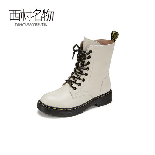 西村名物2020冬季新款牛皮马丁靴加绒平底百搭女靴T29DC44951 商品图0