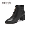 西村名物2020冬季新款鬼帝靴牛皮革拉链高跟粗跟休闲女靴T20DS40411 商品缩略图0