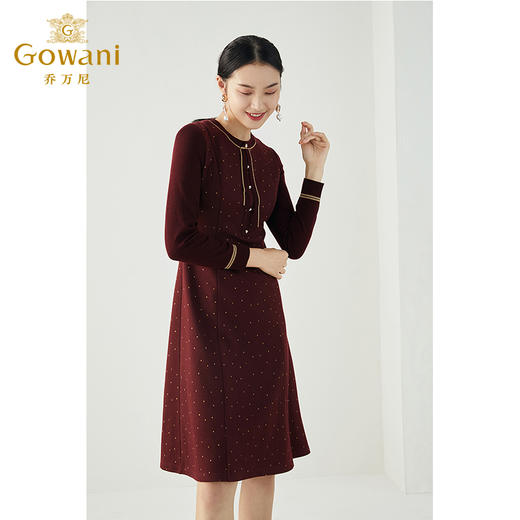 乔万尼秋冬新款A字版型高腰线显瘦设计羊毛呢保暖连衣裙ES4E339 商品图1