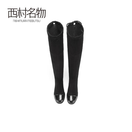 西村名物2020冬季新款长筒靴女低跟纯色牛皮长筒裸靴过膝靴T20DI41231 商品图3