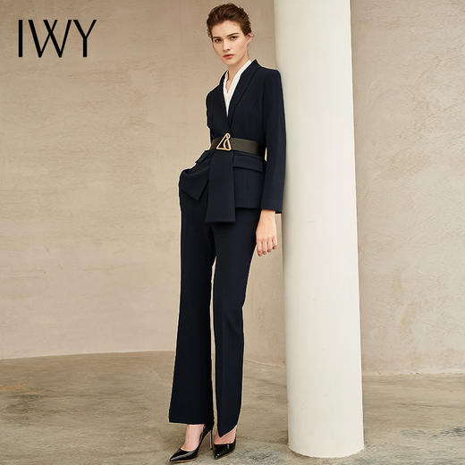 IWY/藏青色长袖西装微喇长裤套装CP9347-L 商品图1