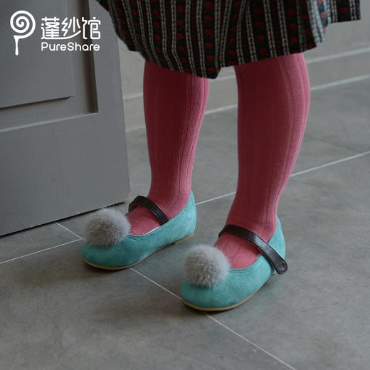 非质量问题不退换哦~pureshare 女童豆豆鞋单鞋秋冬新款可爱毛球软底大童宝宝单鞋-毛球豆豆鞋 商品图2