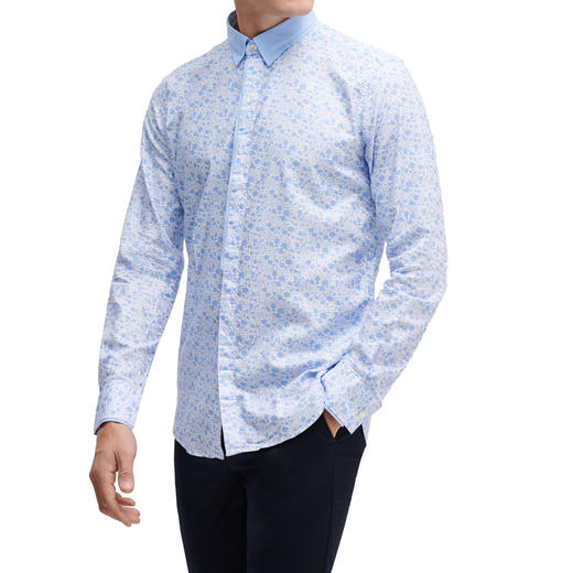 Marco Azzali 白底浅蓝印花长袖衬衫 C3603300 商品图0
