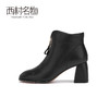 西村名物2020冬季新款鬼帝靴牛皮革拉链高跟粗跟休闲女靴T20DS40411 商品缩略图2