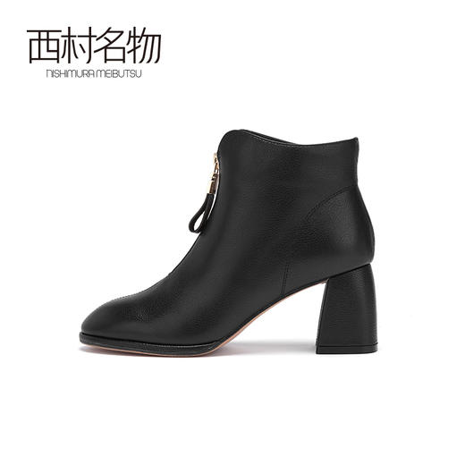 西村名物2020冬季新款鬼帝靴牛皮革拉链高跟粗跟休闲女靴T20DS40411 商品图2