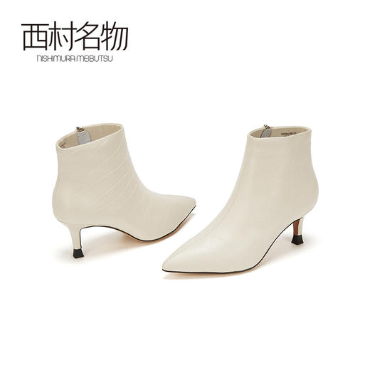 西村名物2020冬季新款羊皮马丁靴酒杯跟菱形纹理优雅短靴T20DS41861 商品图3