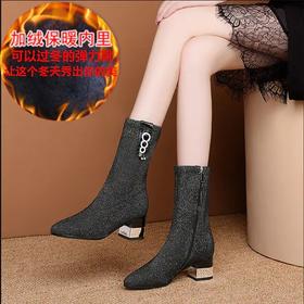 PDD-YRJPNX201201新款时尚气质百搭尖头粗跟中筒弹力靴