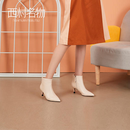 西村名物2020冬季新款羊皮马丁靴酒杯跟菱形纹理优雅短靴T20DS41861 商品图1