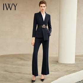 IWY/藏青色长袖西装微喇长裤套装CP9347-L