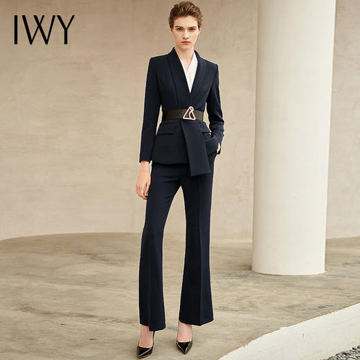 IWY/藏青色长袖西装微喇长裤套装CP9347-L 商品图0