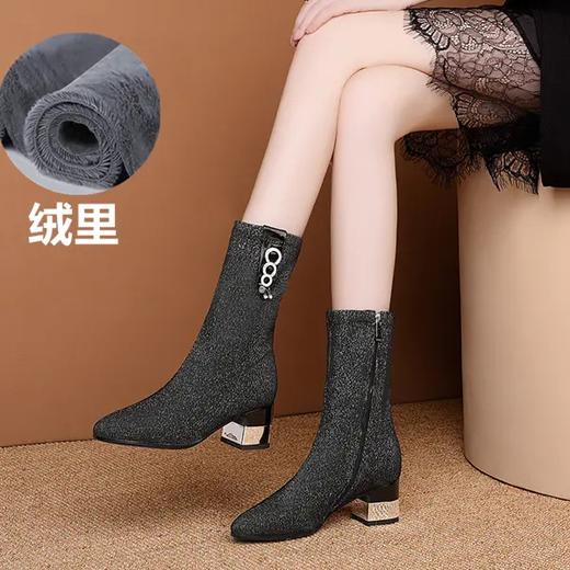 PDD-YRJPNX201201新款时尚气质百搭尖头粗跟中筒弹力靴 商品图7