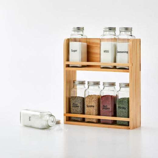 [现代住宅] 新款 韩国 清洁 调味瓶 玻璃瓶8P 木架套装JPY带授权招加盟代理 商品图1