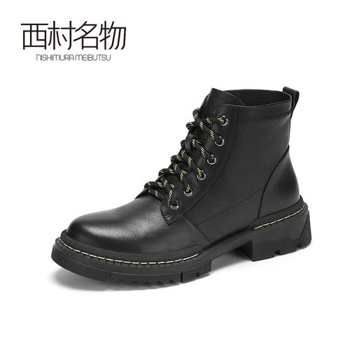 西村名物2020冬季新款短靴皮质系带低跟净版潮流高街马丁靴T20DS40941 商品图1