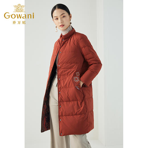 乔万尼简约时尚印花收腰保暖双面穿白鸭绒羽绒服中长款ES4T427 商品图2