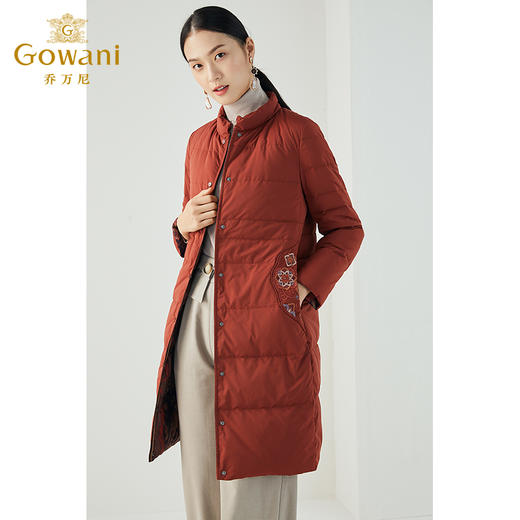 乔万尼简约时尚印花收腰保暖双面穿白鸭绒羽绒服中长款ES4T427 商品图1