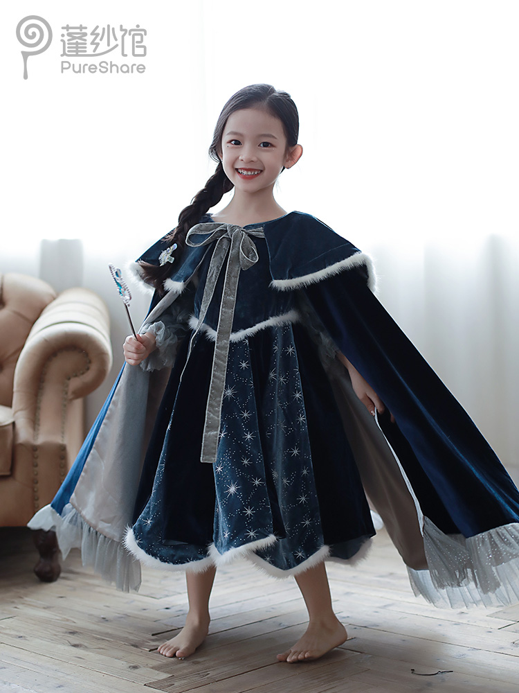 【云优选 】 pureshare 艾莎公主裙冰雪奇缘女童宝宝连衣裙秋冬装圣诞礼服生日-冰雪礼服裙