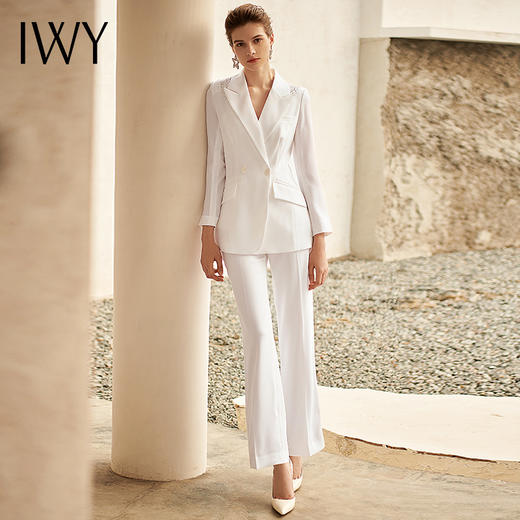 IWY/白色亮片长袖西装微喇裤套装CP9601 商品图1
