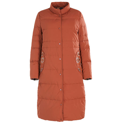 乔万尼简约时尚印花收腰保暖双面穿白鸭绒羽绒服中长款ES4T427 商品图4