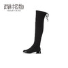 西村名物2020冬季新款长筒靴女低跟纯色牛皮长筒裸靴过膝靴T20DI41231 商品缩略图2
