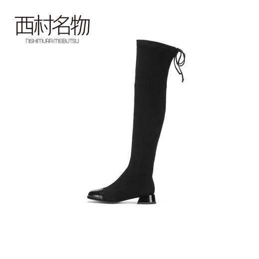 西村名物2020冬季新款长筒靴女低跟纯色牛皮长筒裸靴过膝靴T20DI41231 商品图2