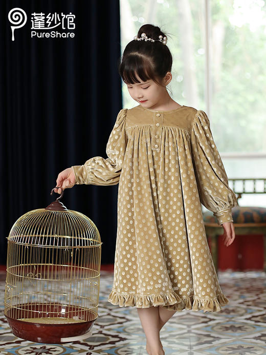 非质量问题不退换哦~pureshare 女童连衣裙2021新款秋冬宝宝可爱洋气气质大童礼服-曲奇波波裙 商品图5