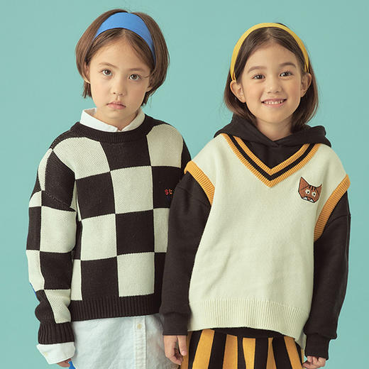 KIDIKIDI [Stereo Vinyls Kids] 儿童中性毛衣 五子棋格毛衣JPY带授权招加盟代理 商品图0