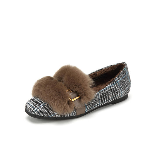 西村名物商场同款毛毛鞋女冬季新款复古格子单鞋加绒保暖鞋T284M44461 商品图3