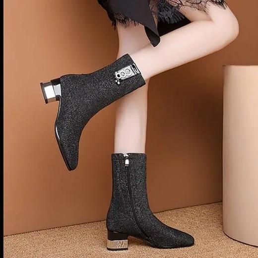 PDD-YRJPNX201201新款时尚气质百搭尖头粗跟中筒弹力靴 商品图5