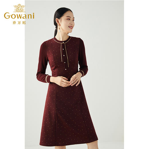 乔万尼秋冬新款A字版型高腰线显瘦设计羊毛呢保暖连衣裙ES4E339 商品图2