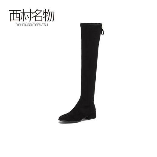 西村名物2020冬季新款长筒靴中跟牛皮革粗跟时尚靴子女T20DI40261 商品图1