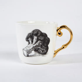 [现代住宅] 新款 韩国 经典手柄 金色手柄西兰花印花咖啡杯 310mlJPY带授权招加盟代理