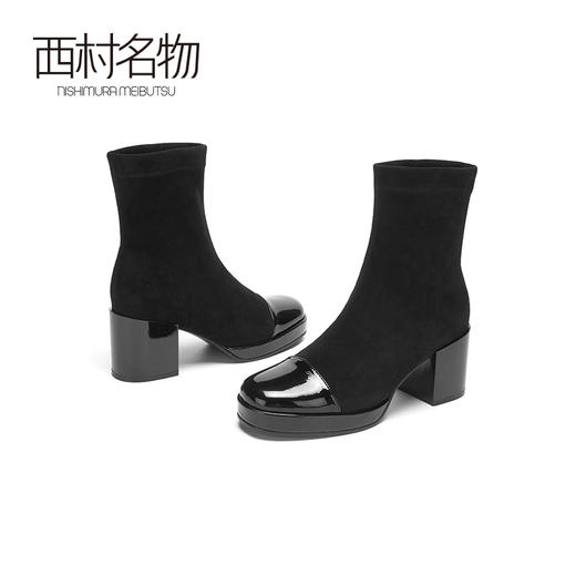 西村名物2020冬季新款短靴高跟方跟简约时尚气质女靴T20DS40211 商品图3