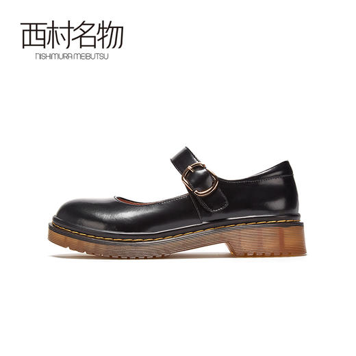 西村名物2021新款小皮鞋女一字带平底牛皮革玛丽珍鞋   T20CE31191 商品图1