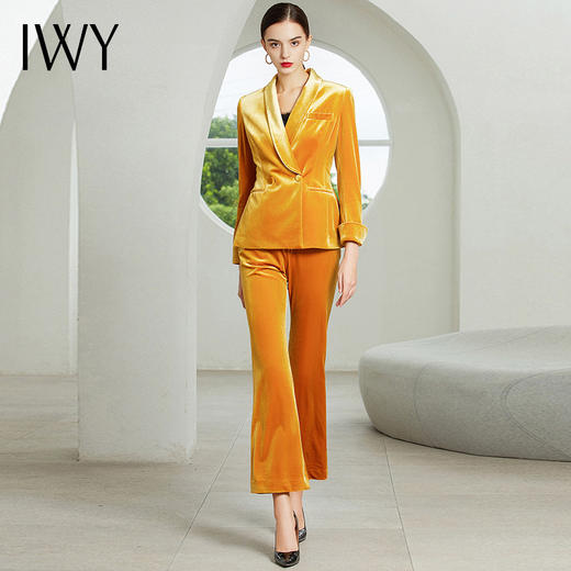 IWY/主持人同款-小岛 明黄色长袖西装裤子丝绒套装194011C1+P3-1 商品图4