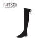 西村名物2020冬季新款长筒靴女低跟纯色牛皮长筒裸靴过膝靴T20DI41231 商品缩略图1