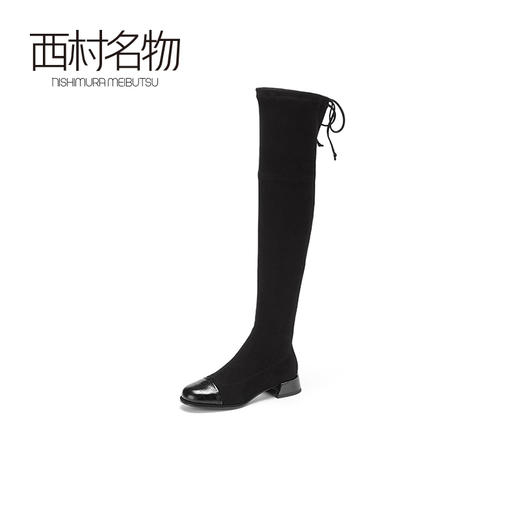 西村名物2020冬季新款长筒靴女低跟纯色牛皮长筒裸靴过膝靴T20DI41231 商品图1