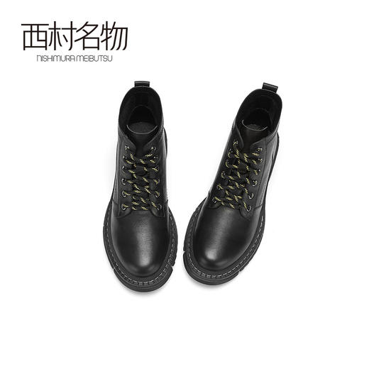西村名物2020冬季新款短靴皮质系带低跟净版潮流高街马丁靴T20DS40941 商品图3