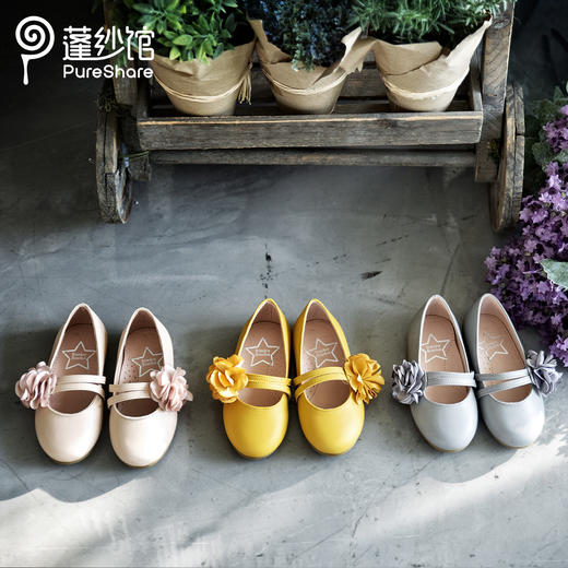 非质量问题不退换~pureshare 女童单鞋豆豆鞋新款可爱软底宝宝花朵小皮鞋 商品图2