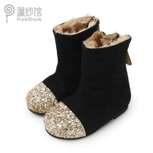 【云优选】pureshare 蓬纱馆 | BIMBO BIMBA 女童儿童筒靴新款秋冬季亮片黑色保暖加绒筒靴可爱-亮片保暖筒靴  商品图5