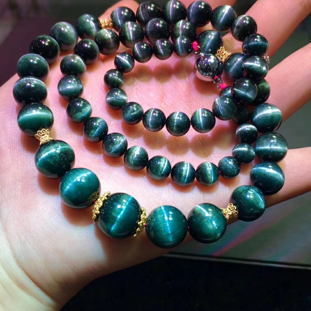 5g 7-13mm蓝绿碧玺猫眼塔链