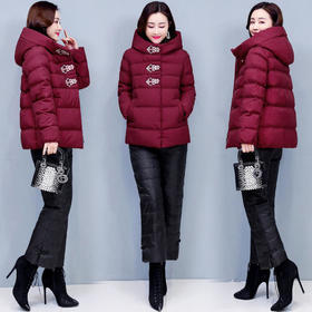 WZNH-ASG2067时尚气质保暖连帽修身羽绒棉棉衣两件套