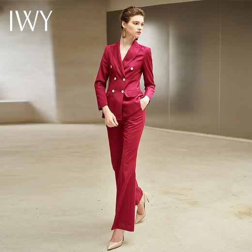 IWY/红色长袖西装微喇裤套装203127C1+P3 商品图2