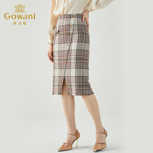 乔万尼秋冬100羊毛保暖显瘦英伦格纹精致干练直筒半身裙ES4D431 商品图2