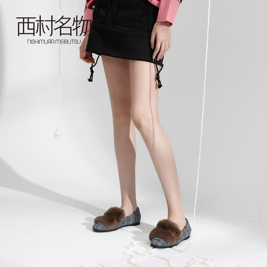 西村名物商场同款毛毛鞋女冬季新款复古格子单鞋加绒保暖鞋T284M44461 商品图2