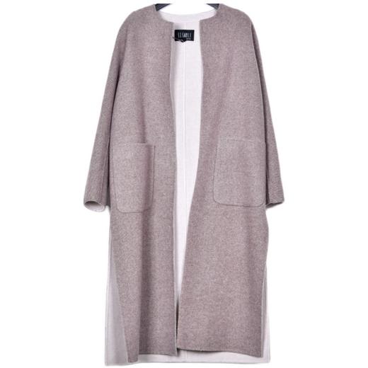 圣三利女装新冬季优雅无领双面含羊毛羊绒中长款大衣SL1941150 商品图4