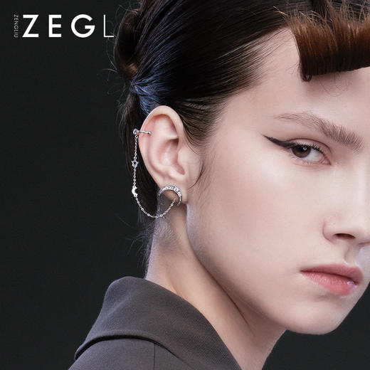 ZENGLIU月亮链条耳钉耳骨夹一体星星耳环女冷淡风气质925银针耳饰 商品图0