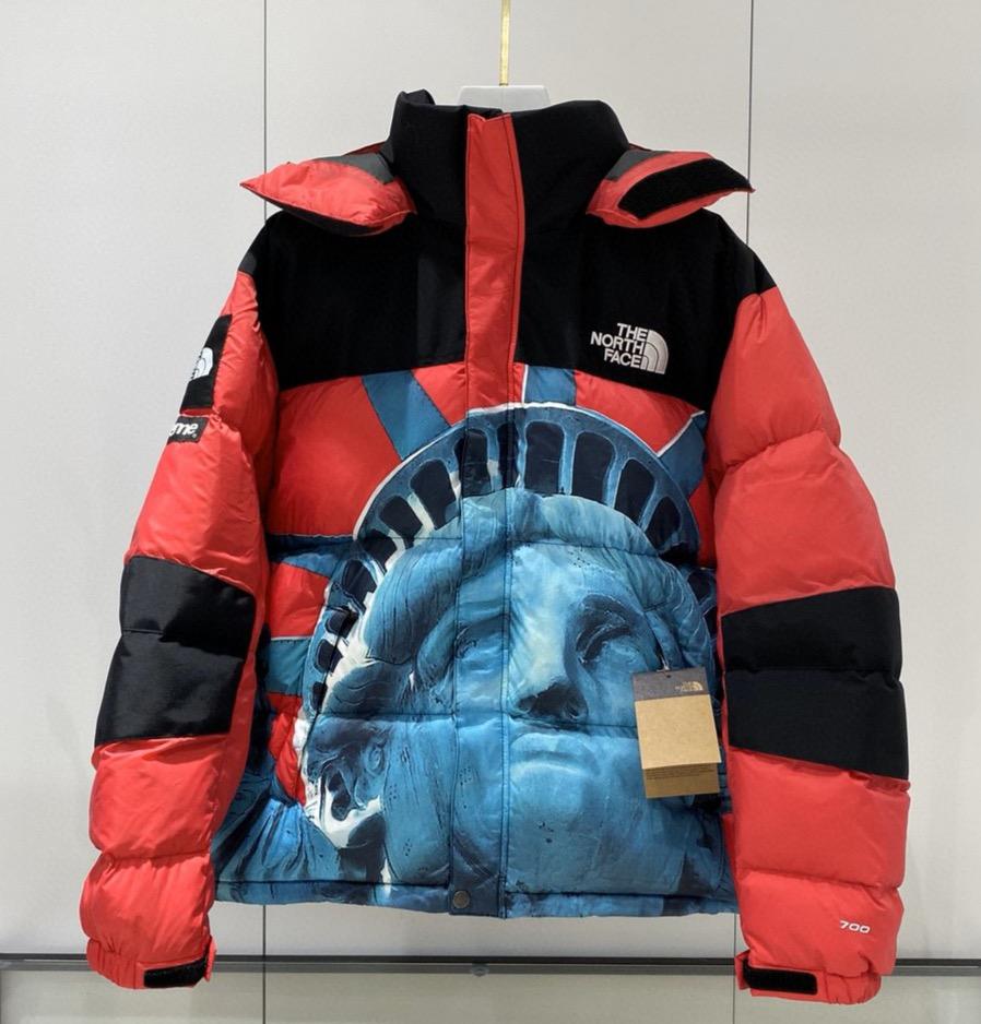 北面supreme 20fw联名款 科技防水自由女神羽绒服 情侣款