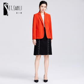 圣三利新款秋冬橘红色针织羊毛西装上衣SL2032103